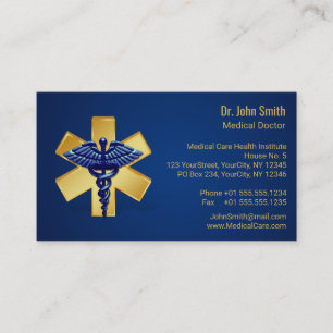 Blue Medical 3D Caduceus Gold Cross Visitenkarte