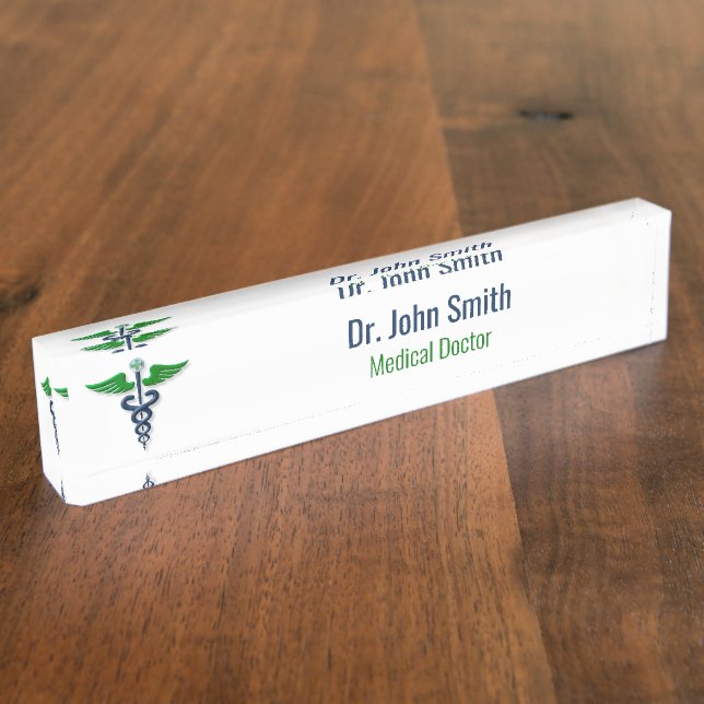 Blue Medical Caduceus Green Stilwings Cross Namensplakette (Seite)