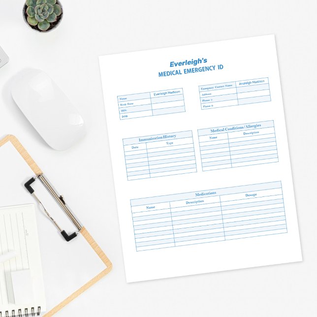 Blue Medical Emergency ID Custom Planer Page (Von Creator hochgeladen)