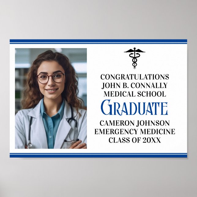 Blue Medical School Foto Graduation Party Poster (Vorne)