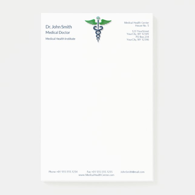 Blue Medical Stylish Caduceus Green Wings Cross Post-it Klebezettel (Vorderseite)