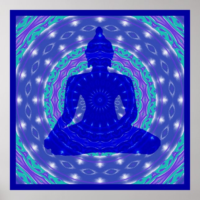 Blue Medicine Buddha mit farbenfroher Mandala Poster (Vorne)