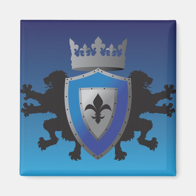 Blue Medieval Lion Heraldry Magnet (Vorne)