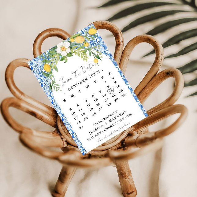 Blue Mediterrane Kalender, kein Foto Save the Date Einladung (Von Creator hochgeladen)