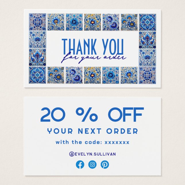 Blue Mediterranea Fliesen Dank Discount Card (Vorne & Hinten)