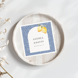 Blue Mediterranean Italian Tile Lemon Wedding Serviette