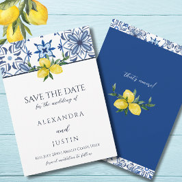 Blue Mediterranean Italian Wedding Save the Date Einladung