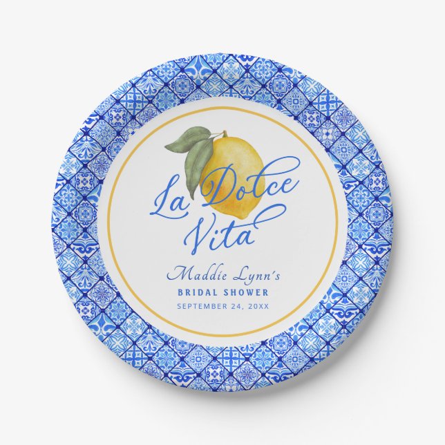 Blue Mediterranean La Dolce Vita Brautparty Pappteller (Vorderseite)
