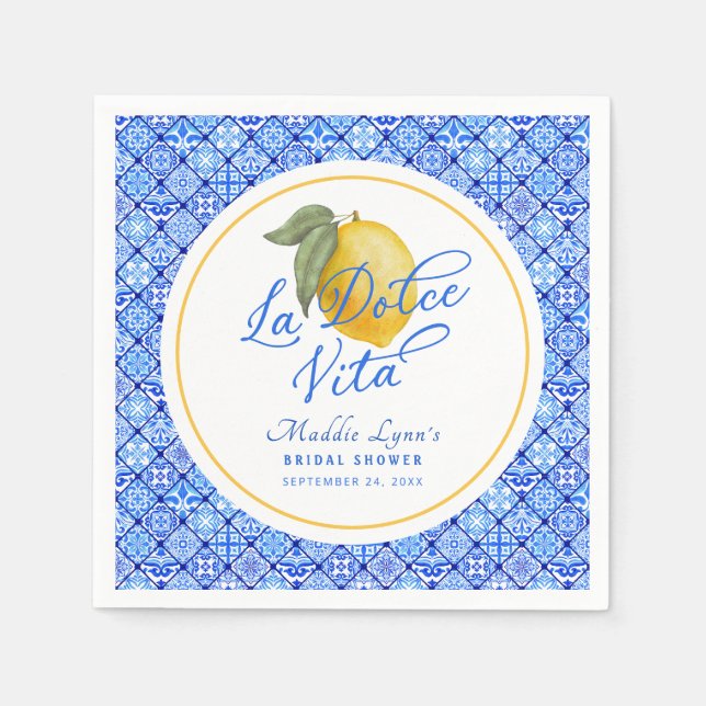 Blue Mediterranean La Dolce Vita Brautparty Serviette (Vorderseite)