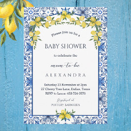 Blue Mediterranean Lemon Baby Shower Einladung