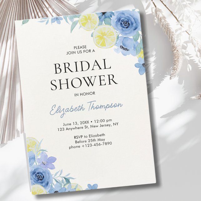 Blue Mediterranean Lemon Bridal shower Einladung (Von Creator hochgeladen)