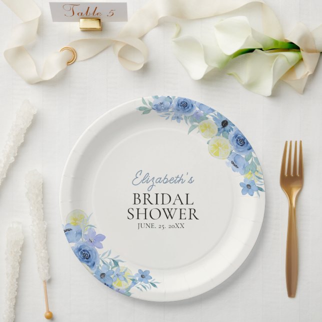 Blue Mediterranean Lemon Bridal shower Pappteller (Hochzeit)