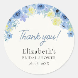Blue Mediterranean Lemon Bridal shower Runder Aufkleber