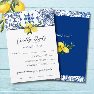 Blue Mediterranean Lemon Italian Wedding RSVP Card Karte
