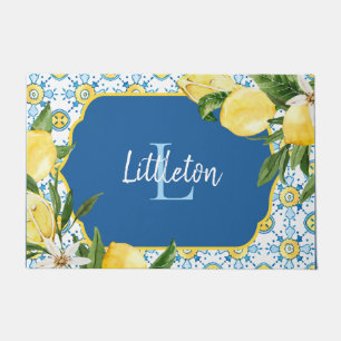 Blue Mediterranean Lemon Monogram Custom New Zuhau Fußmatte