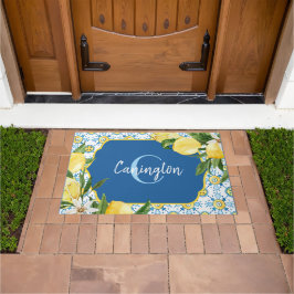 Blue Mediterranean Lemon Monogram Name New Zuhause Fußmatte