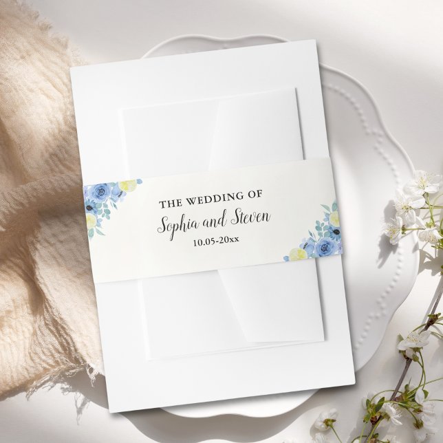 Blue Mediterranean Lemon Wedding Einladungsbanderole (Von Creator hochgeladen)