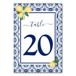 Blue Mediterranean Lemons Citrus Wedding Tischnummer
