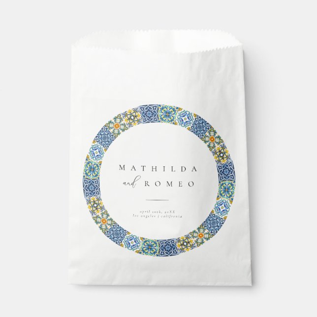 Blue Mediterranean Tile & Citrus Gastgeschenk Hoch Geschenktütchen (Vorderseite)