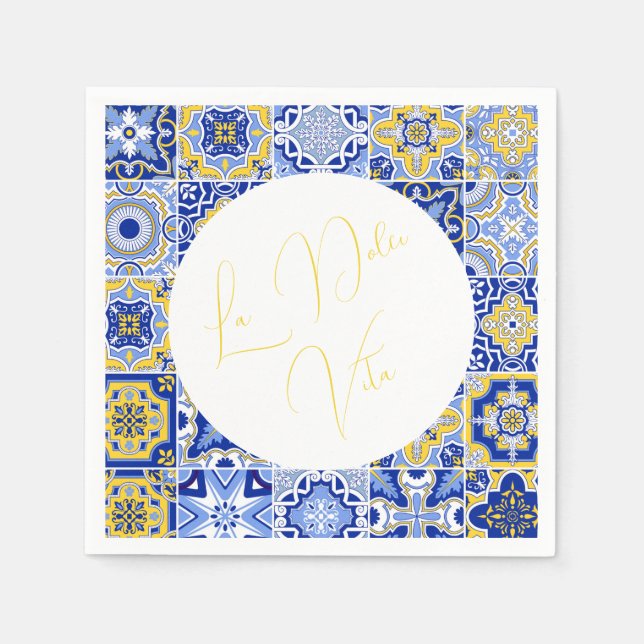 Blue Mediterranean Tile & Citrus Hochzeitsnapkins Serviette (Vorderseite)