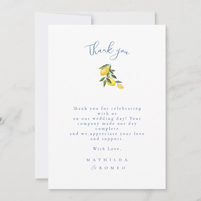 Blue Mediterranean Tile & Citrus Wedding Vielen Da Einladung (Vorderseite)