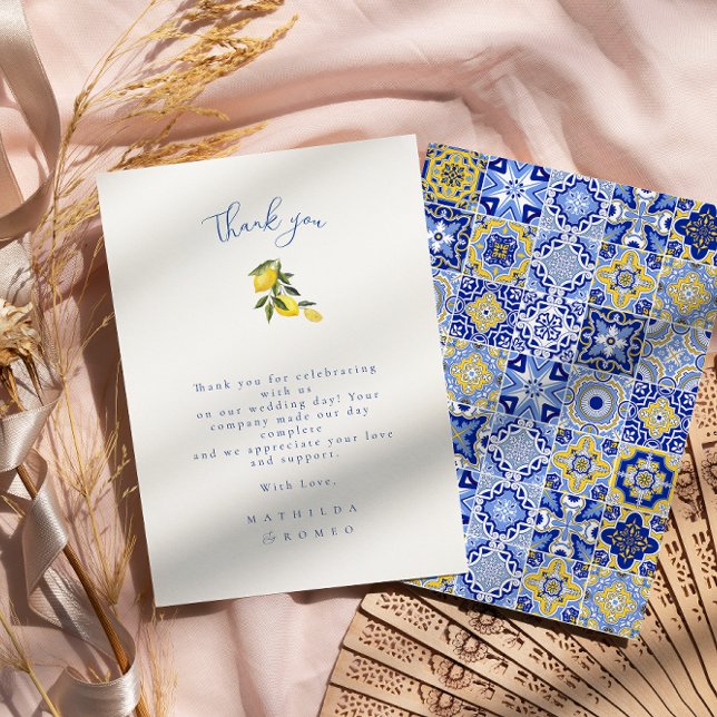 Blue Mediterranean Tile & Citrus Wedding Vielen Da Einladung (Von Creator hochgeladen)