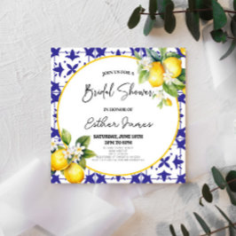 Blue Mediterranean Tile Lemon Floral Bridal Shower Einladung