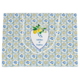 Blue Mediterranean Tiles Italy Wappen Lemon Weddin Große Geschenktüte
