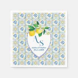 Blue Mediterranean Tiles Italy Wappen Lemon Weddin Serviette