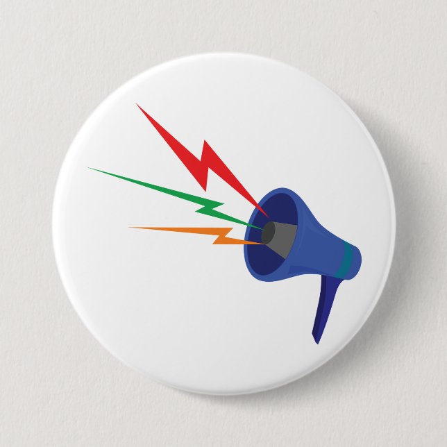 Blue Megaphone with Colorful Lightning Bolts Button (Vorderseite)