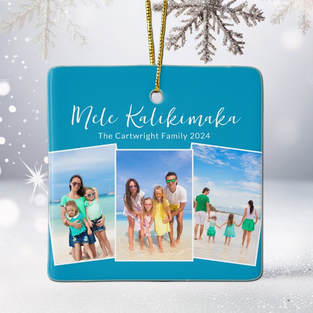 Blue Mele Kalikimaka Beach Trip Foto Weihnachten Keramikornament (Von Creator hochgeladen)