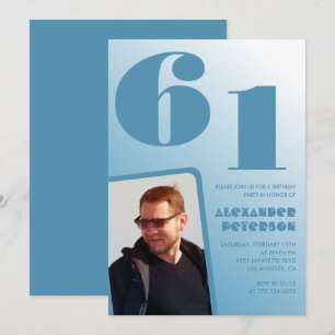 Blue Men Décor photo 61e anniversaire invitations