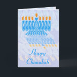 Blue Menorah Chanukah Cards Feiertagskarte<br><div class="desc">Blaue Menorah mit orangefarbenen Flammen,  gerippte Reflexion. Chanukah Design. Benutzerdefinierte Chanukah Grußkarten - Passen Sie Ihren eigenen Gruß im Inneren an.</div>