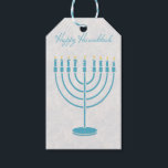 Blue Menorah, Happy Hanukkah Geschenkanhänger<br><div class="desc">Ein Hanukkah Geschenktag mit einer türkisblauen Menorah auf grauem marmoriertem Hintergrund und Happy Hanukkah Text.</div>