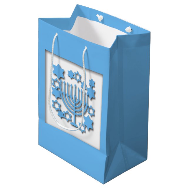 Blue Menorah Mittlere Geschenktüte (Vorderseite Schrägansicht)