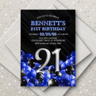 Blue Mens 21. Geburtstag Einladung