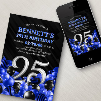 Blue Mens 25. Geburtstag Einladung