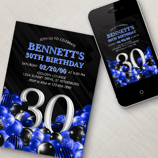 Blue Mens 30. Geburtstag Einladung