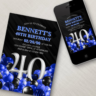 Blue Mens 40. Geburtstag Einladung