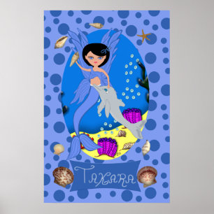 Blue Merfaery und Dolphin Print Poster