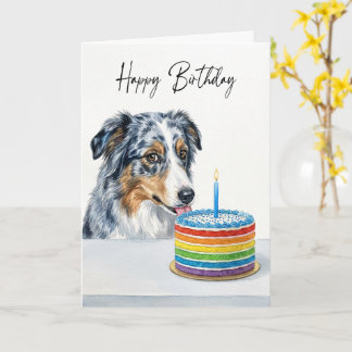 Blue Merle Aussie Birthday Cake Inspector Karte