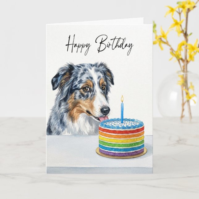Blue Merle Aussie Birthday Cake Inspector Karte (Gelbe Blume)