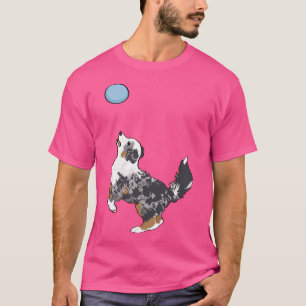 Blue Merle Aussie Dog Playing Frisbee Blue Merle T-Shirt