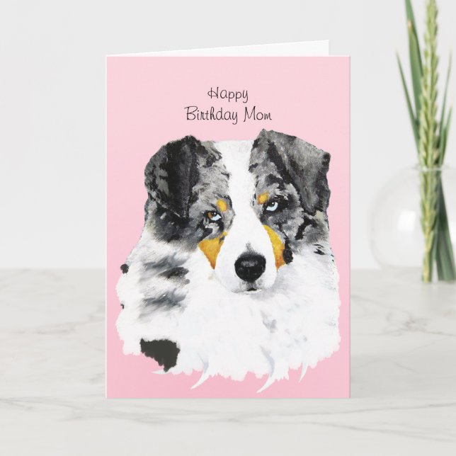 Blue Merle Aussie Happy Birthday Mama Card mit Poe Karte (Vorderseite)