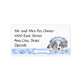 Blue Merle Aussie Puppy auf Blue Gingham Adressaufkleber