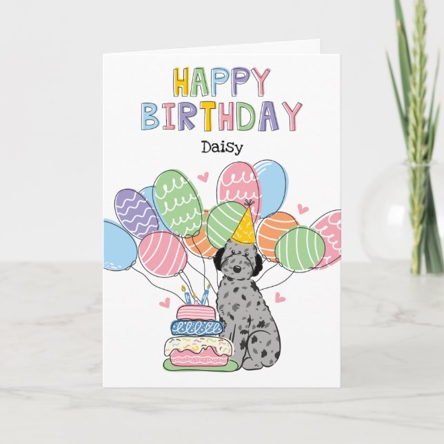 Blue Merle Aussiedoodle Dog Happy Birthday Karte (Vorderseite)