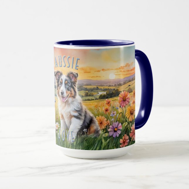 Blue Merle Australian Shepherd Puppy Tasse (VorderseiteRechts)