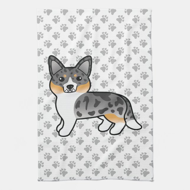 Blue Merle Cardigan Welsh Corgi Cartoon Dog Geschirrtuch (Vertikal)