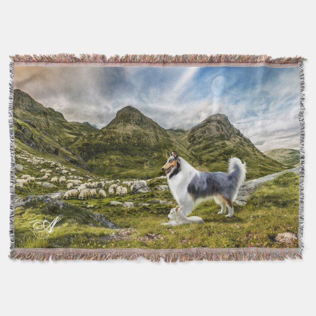 Blue Merle Collie Herding Sheep - Personalisiert Decke (Vorderseite)