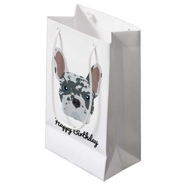 Blue Merle French Bulldog Kleine Geschenktüte (Vorderseite Schrägansicht)